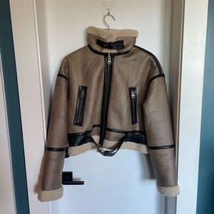 NWOT Zara Brown and Cream Bomber Jacket